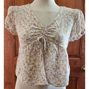 Y2K 90s Floral Milkmaid Babydoll Coquette Crop Fairy Peasant Festival Top Sz S